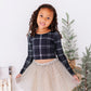 Black Plaid | CROPPED Bow Back Long Sleeve Top