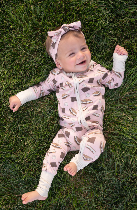 S'more to Love Convertible Zip Footie Pajama- Pink