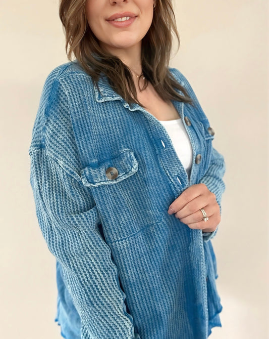 Ocean Breeze Waffle Knit Shacket