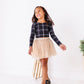 Black Plaid | CROPPED Bow Back Long Sleeve Top
