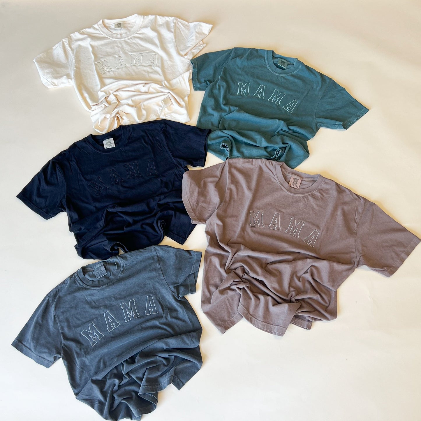 Neutral Mama Tee - Embroidered Varsity Design - Tonal