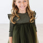 Olive Shimmer 3/4 Sleeve Tutu Dress