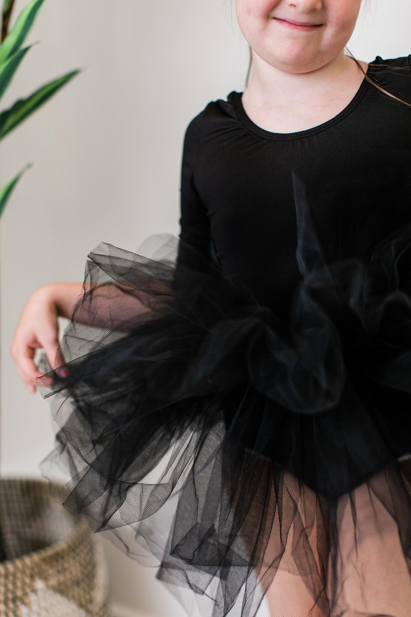 Black 3/4 Sleeve Tutu Leotard