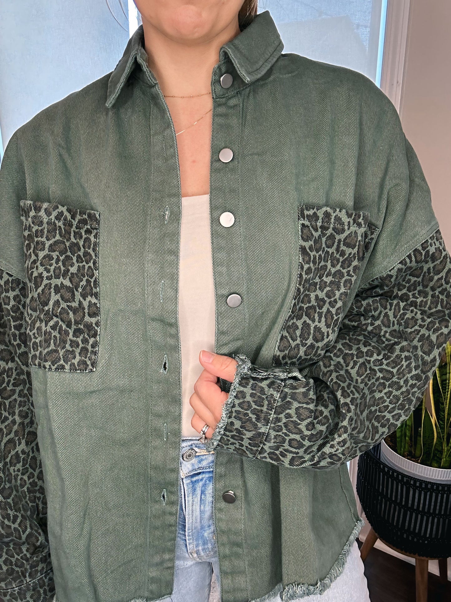 Kinsley Leopard Print Denim Jacket (Size S/M)