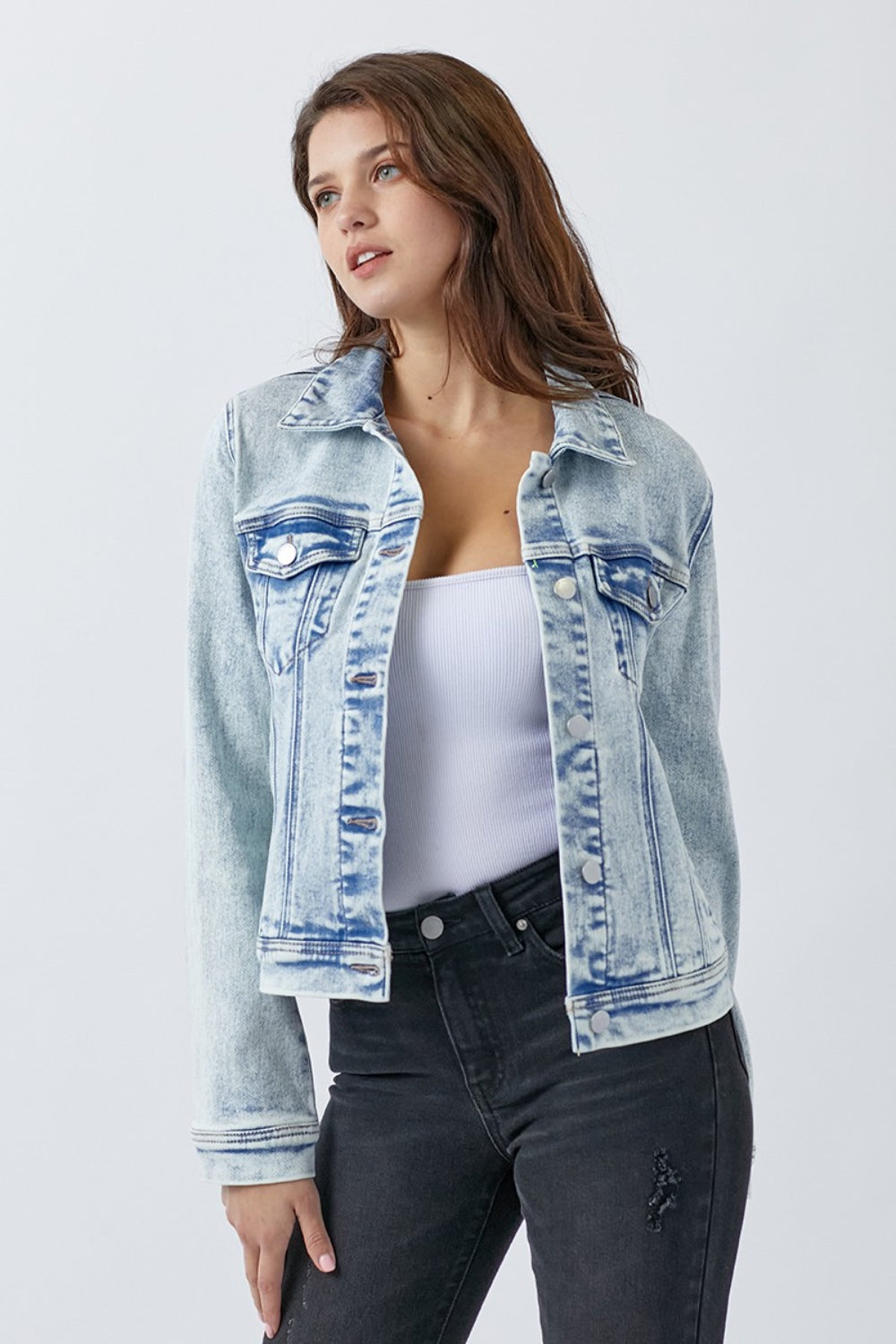 RISEN Gianna Button Up Washed Denim Jacket