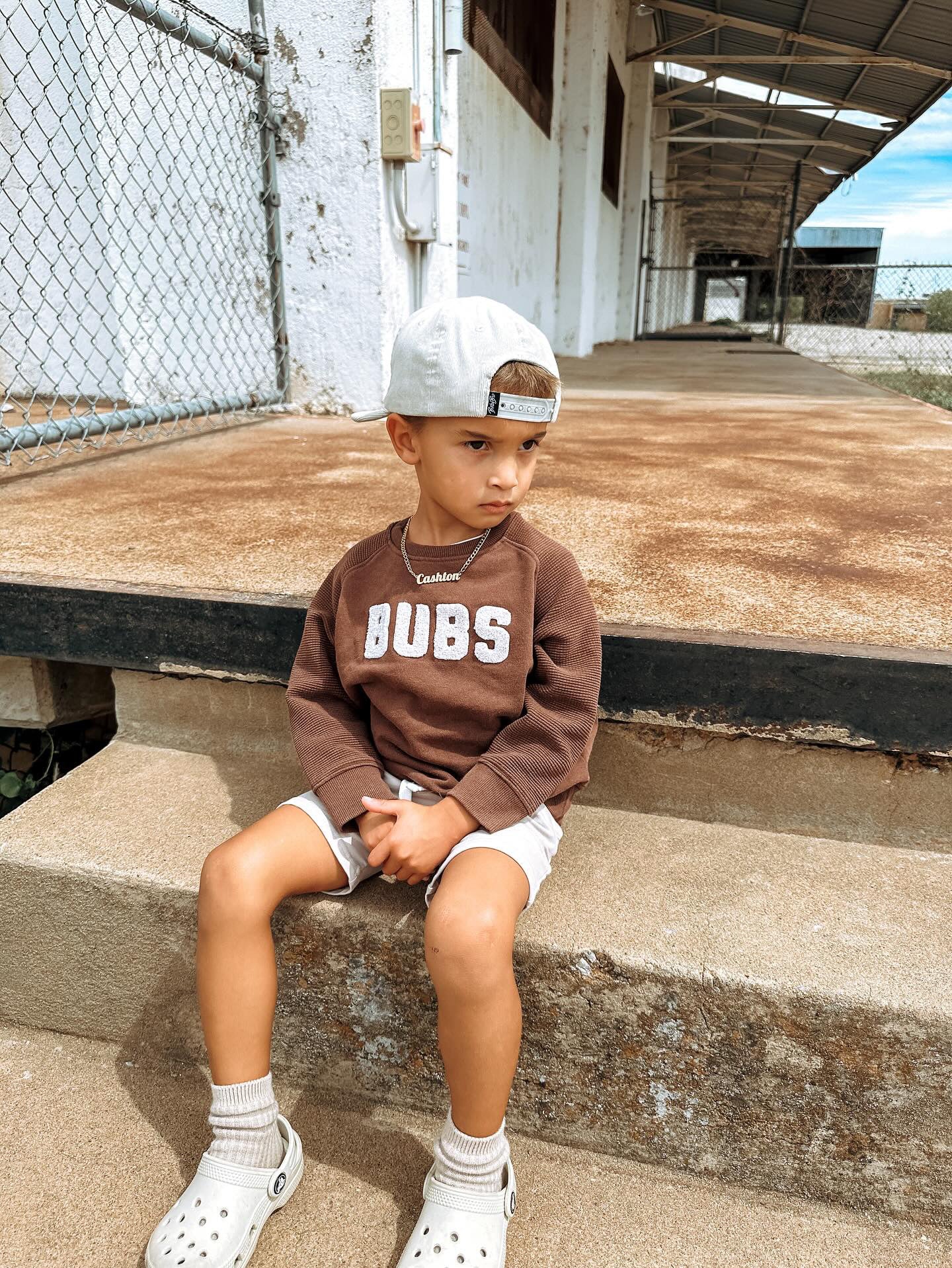 Bubs Chenille Child Waffle Sleeve Crewneck - Faded Mocha