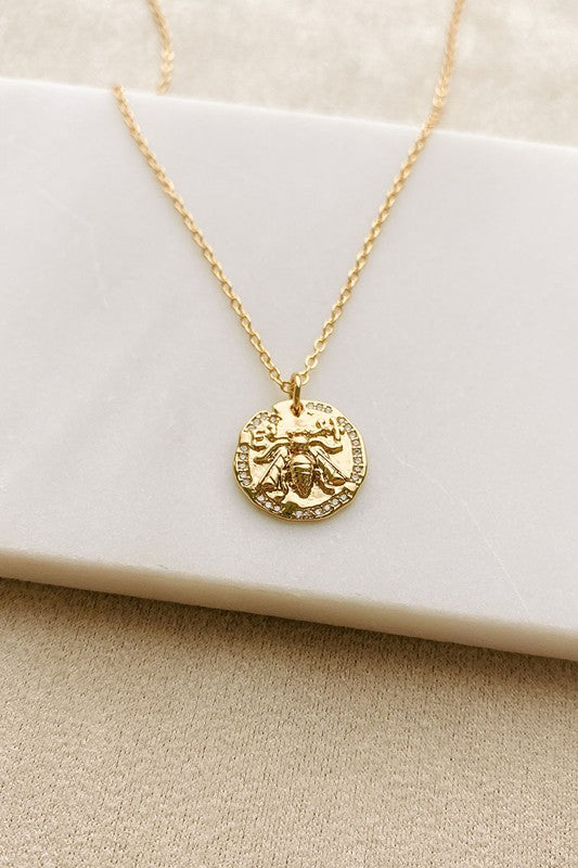 Queen Bee Coin Necklace- Gold