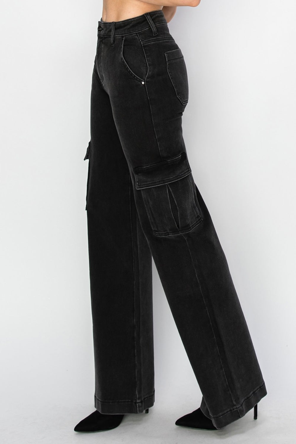 Risen Ebony High Rise Wide Leg Cargo Jeans