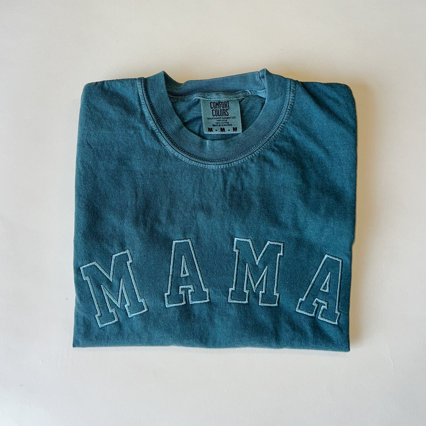 Neutral Mama Tee - Embroidered Varsity Design - Tonal