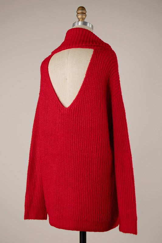 Leah Open Back Turtleneck- Red