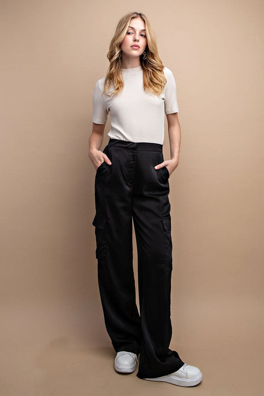 Take Me Downtown Satin Cargo Pants (Size Small)