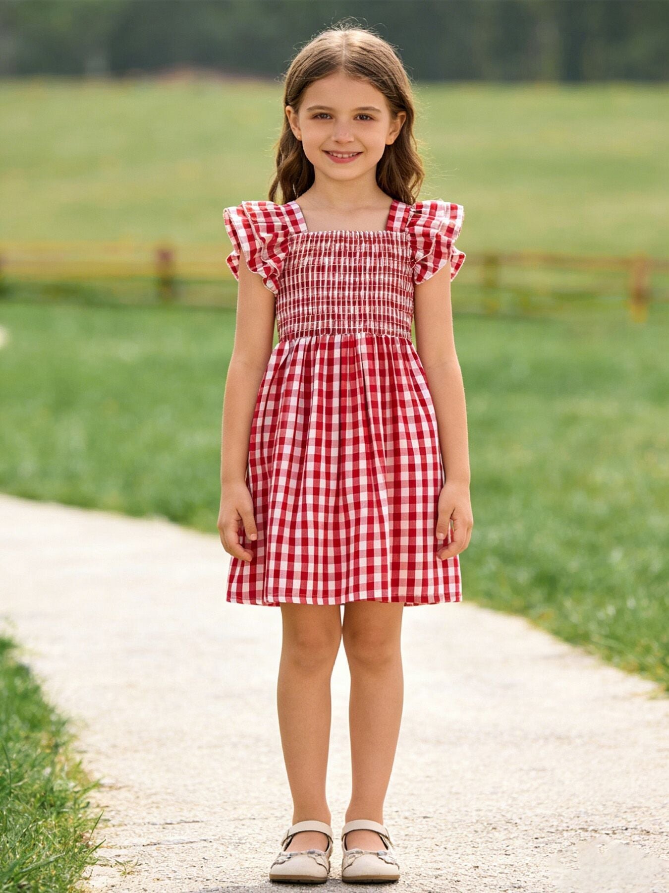 Summer Plaid Smocked Ruffled Dress