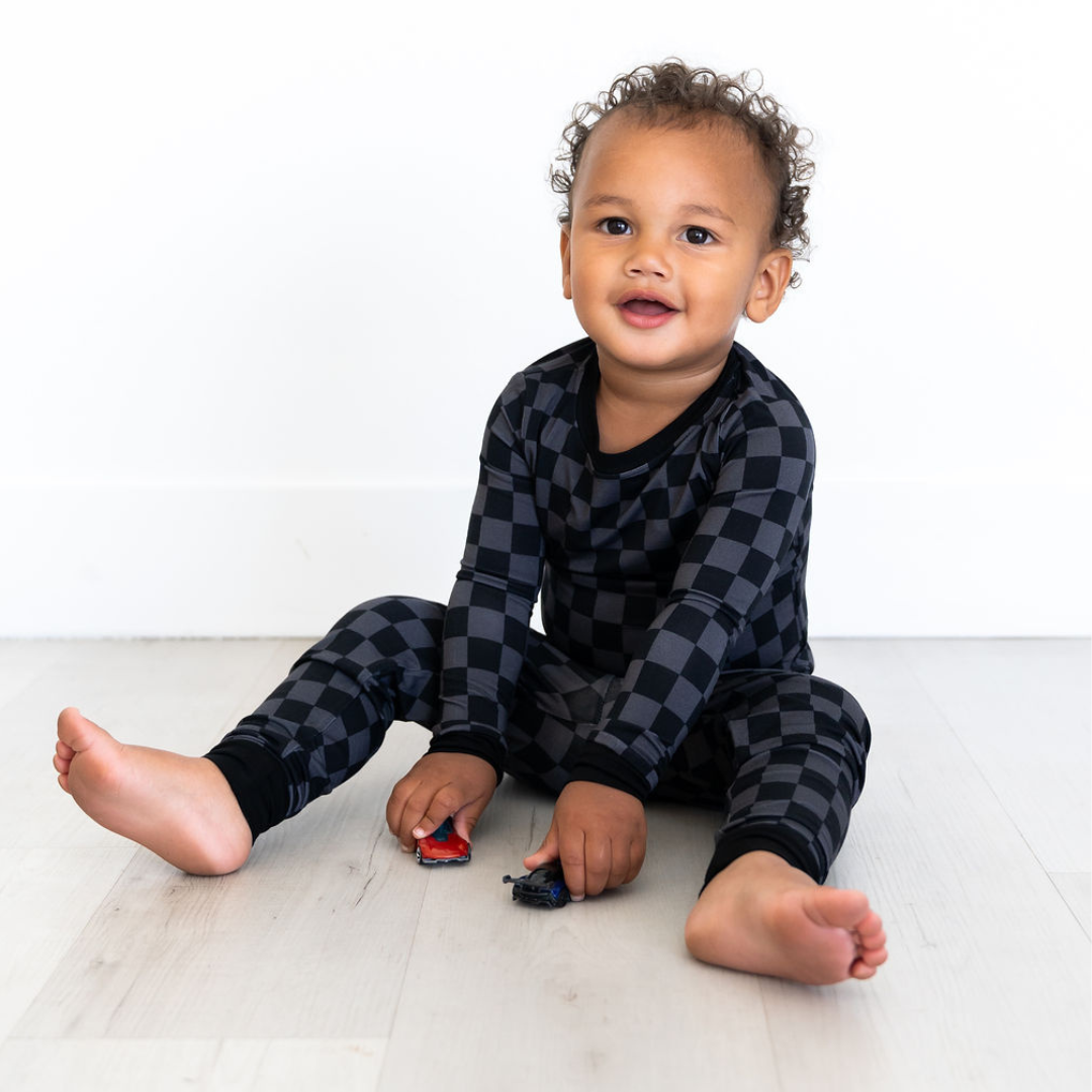 Black & Gray Checkered Two-Piece Pajama Set