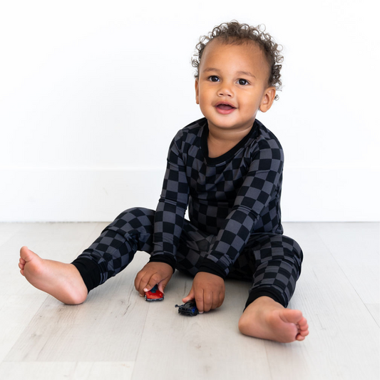 Black & Gray Checkered Two-Piece Pajama Set
