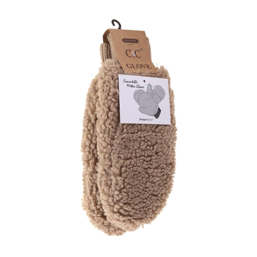 C.C Fuzzy Lined Sherpa Convertible Mittens