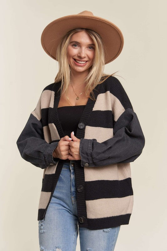 Winnie Denim Sleeve Striped Cardigan