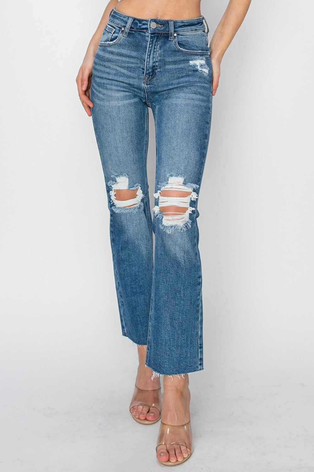 RISEN Agnes High Rise Distressed Ankle Jeans