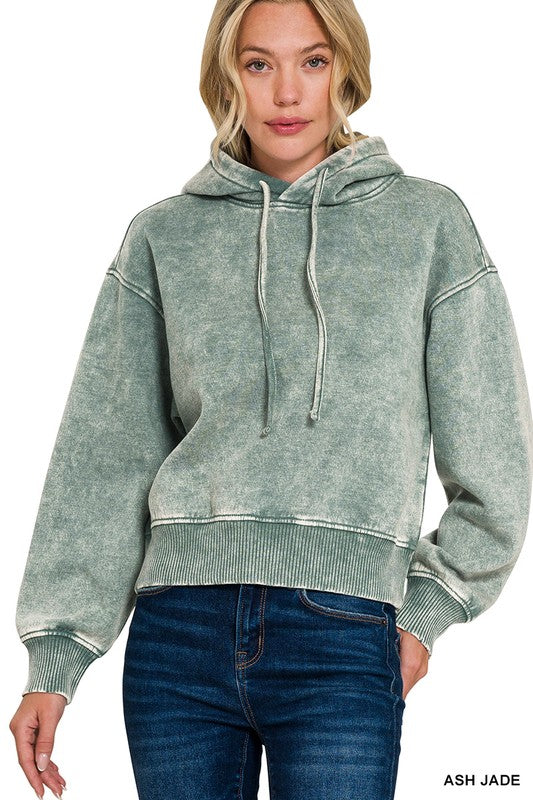 Carla Acid Wash Fleece Hoodie- Ash Jade