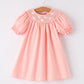 Girls Horse Smocking Embroidered Coral Dress