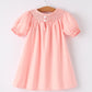 Girls Horse Smocking Embroidered Coral Dress