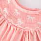 Girls Horse Smocking Embroidered Coral Dress
