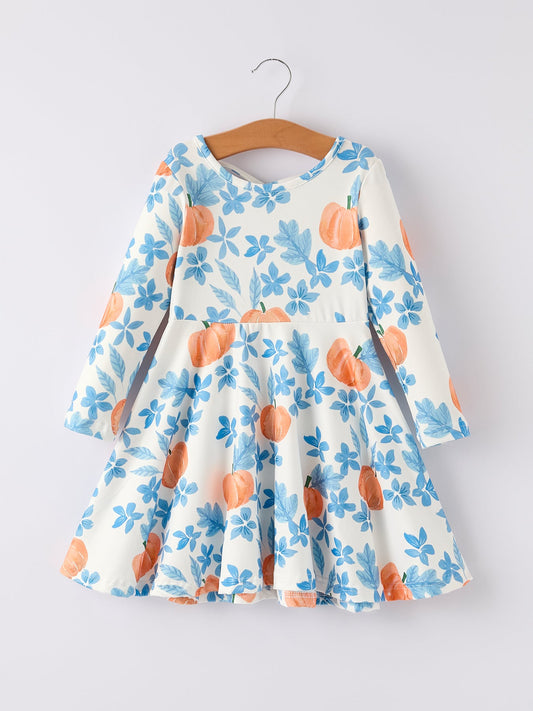 Floral Pumpkin Print Long Sleeve Dress