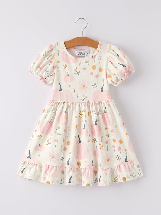 Pink Pumpkin Print Girls Dress