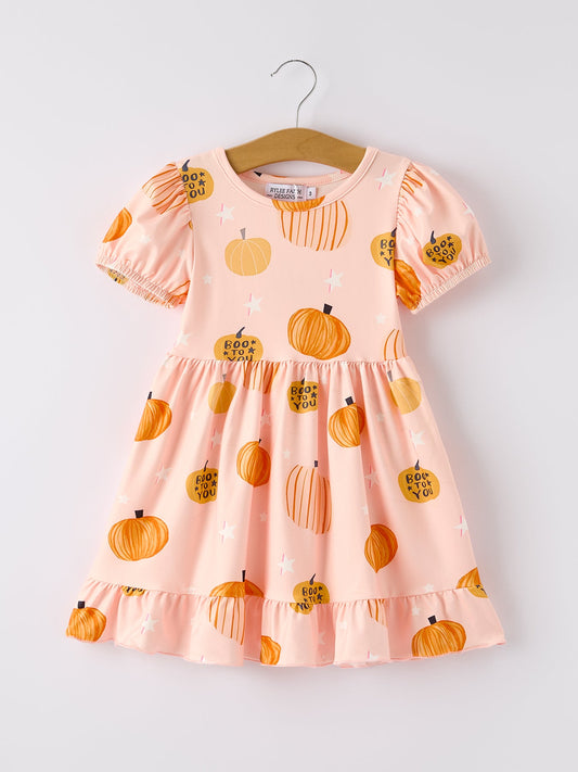 Fun Pumpkin Short Sleeve Girls Dress