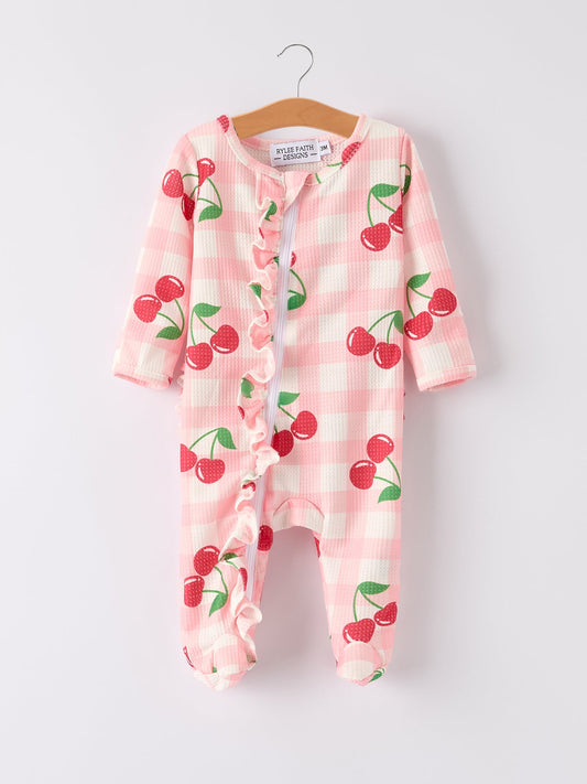 Waffle Cherry Plaid Zip Pajama