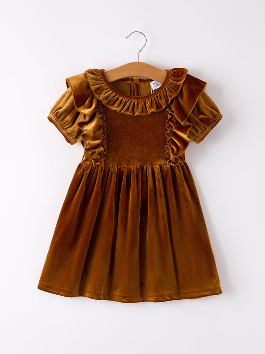 Autumn Brown Velvet Girls Dress