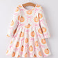 Fall Halloween & Thanksgiving Pumpkin Bow Print Long Sleeve Dress