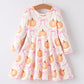 Fall Halloween & Thanksgiving Pumpkin Bow Print Long Sleeve Dress