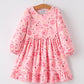 Halloween Football Pumpkin Bow Print Pink Girls Dress