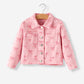 Pink Fall Girls Butterfly Print Denim Top