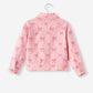 Pink Fall Girls Butterfly Print Denim Top