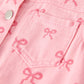 Pink Fall Girls Butterfly Print Denim Top
