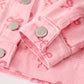 Pink Fall Girls Butterfly Print Denim Top