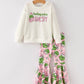 Christmas Print Top & Bell Bottom Pants Set