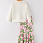 Christmas Print Top & Bell Bottom Pants Set