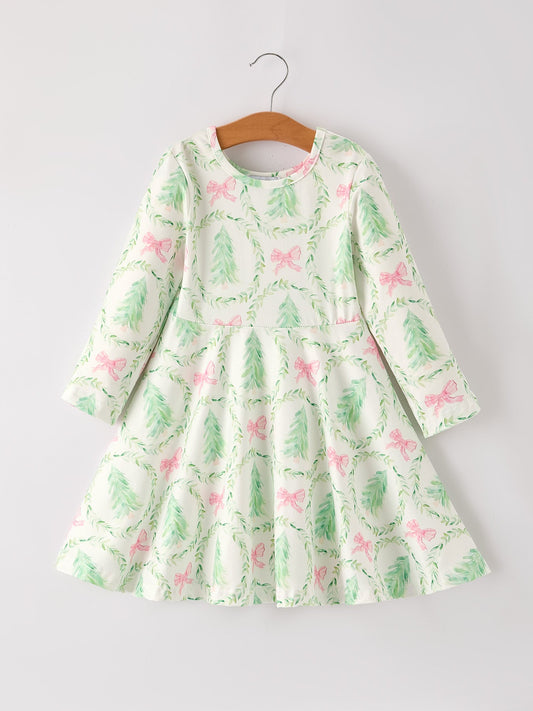 Festive Christmas Tree & Wreath Girls Dress