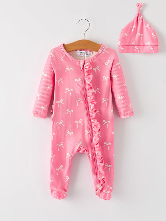 Tiny Bows Pink Zippy Romper with Hat