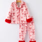 Christmas Bow Girls Pajama Set with Furry Trim