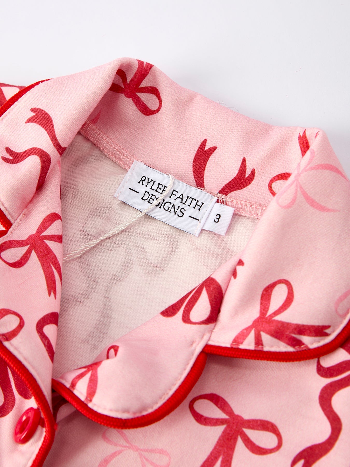 Christmas Bow Girls Pajama Set with Furry Trim