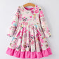 Girls TS Print Ruffle Long Sleeve Dress