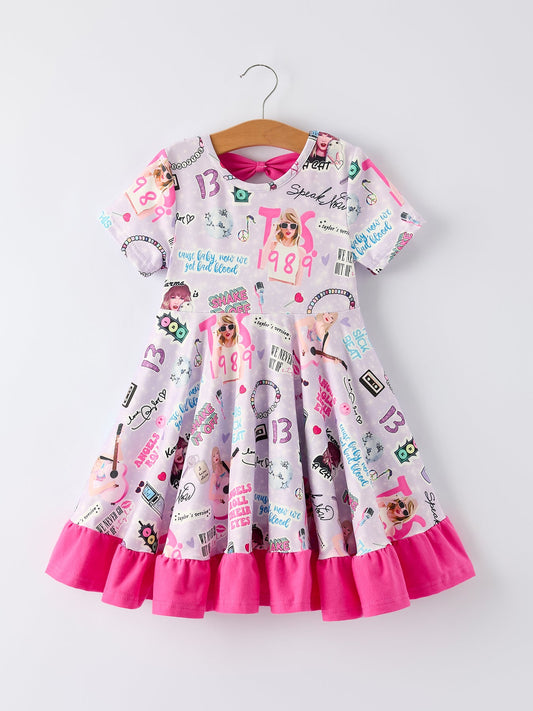 TS Print Ruffle Girls' Short Sleeve Dress
