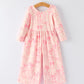 Pink Bow Print Long Sleeve Jumpsuit
