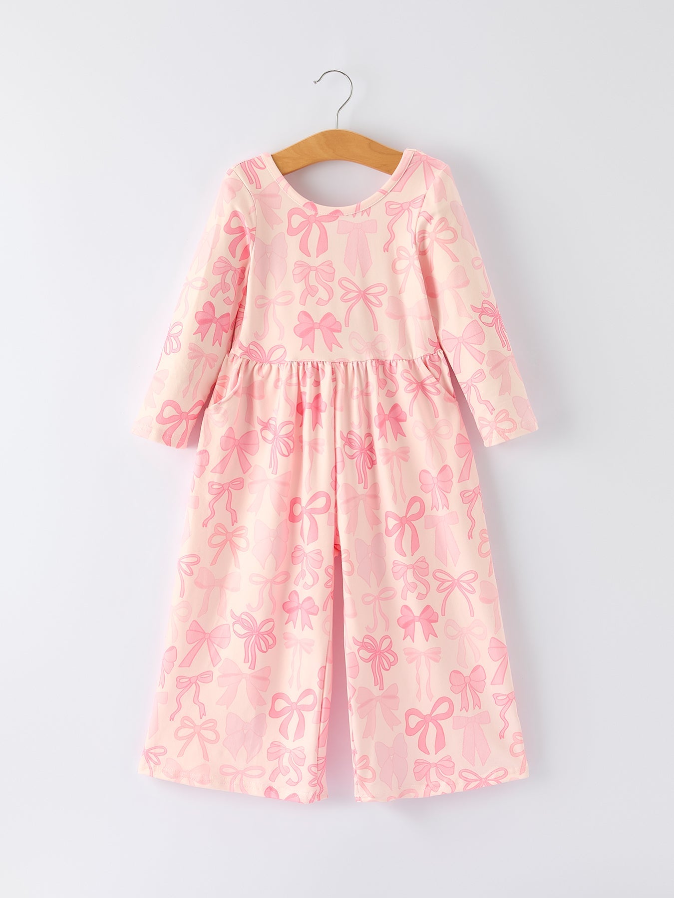 Pink Bow Print Long Sleeve Jumpsuit