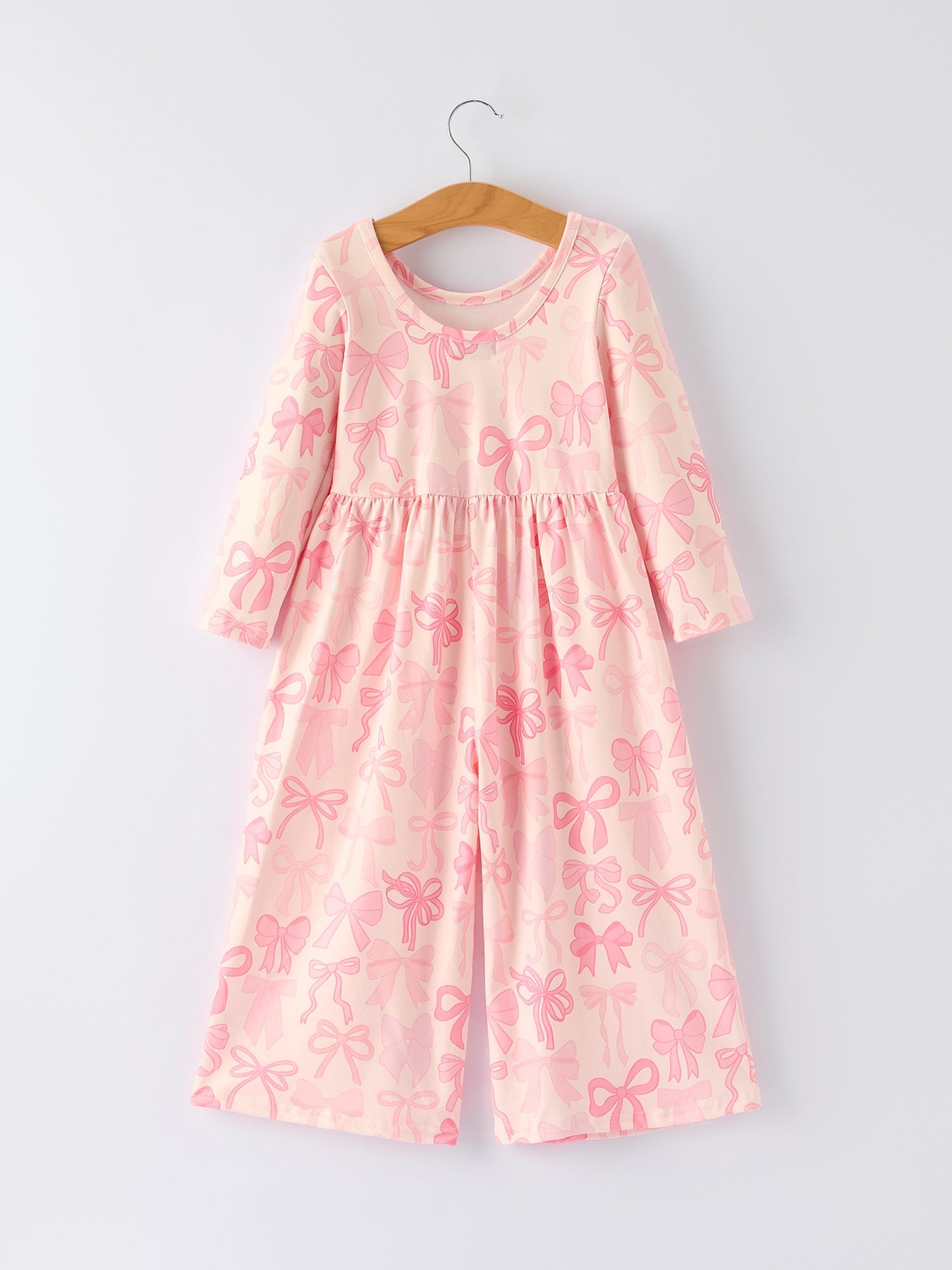 Pink Bow Print Long Sleeve Jumpsuit