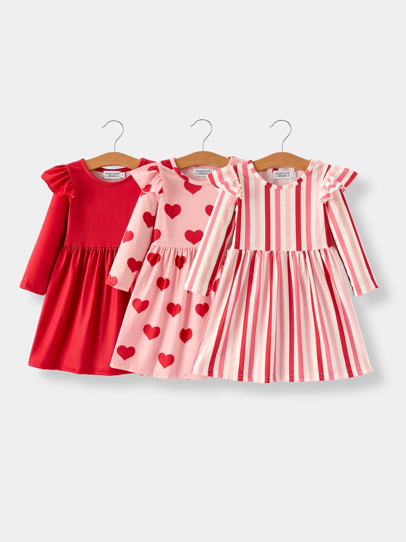 Valentine’s Girls Long Sleeve 3-Pack Dress Set