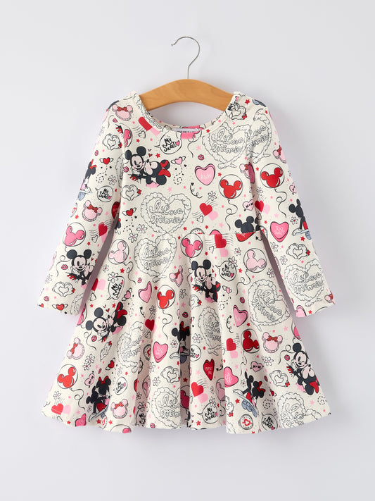 M&M Valentine's Day Girls' Long Sleeve Letter Print Dress